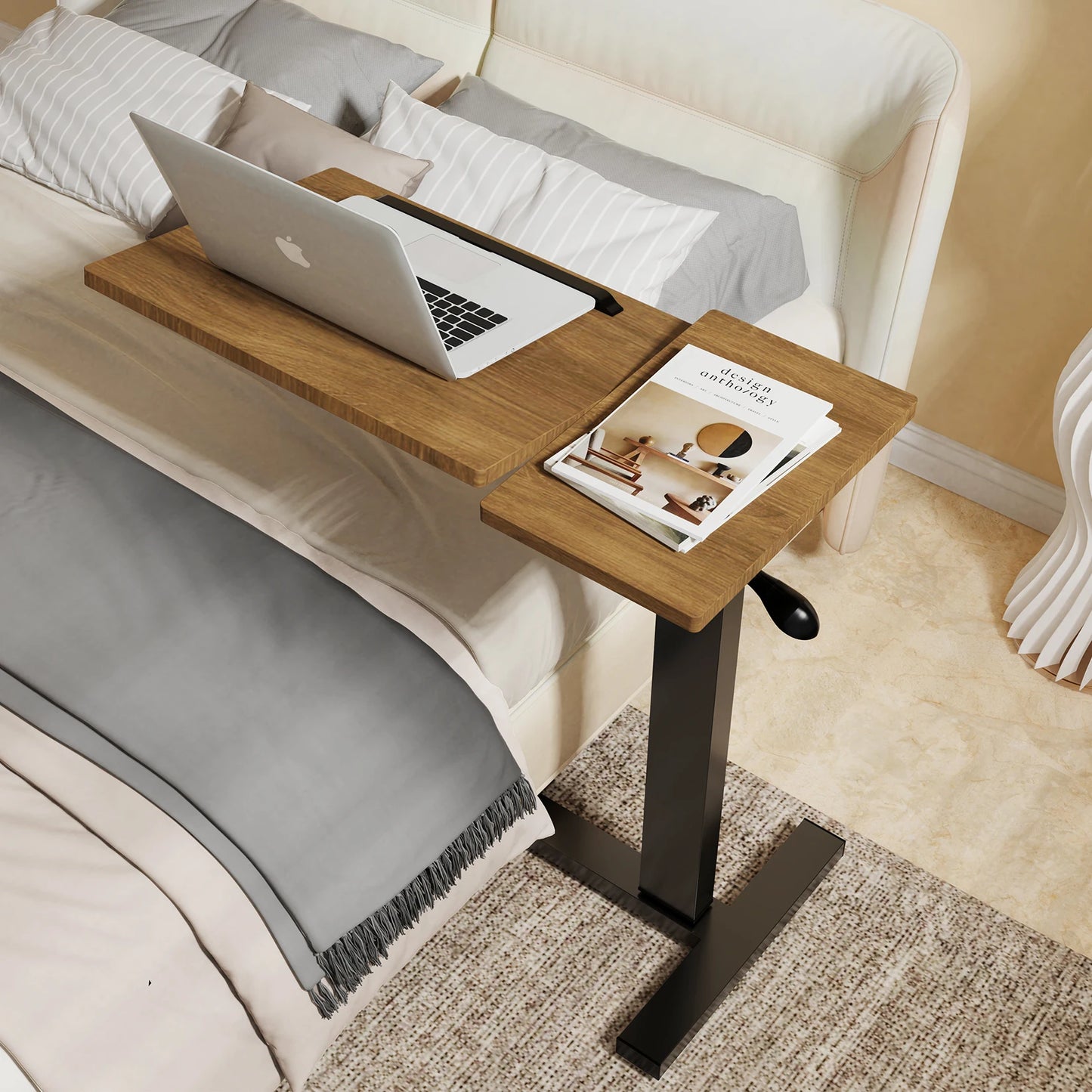 Adjustable Overbed Laptop Table with Hidden Wheels
