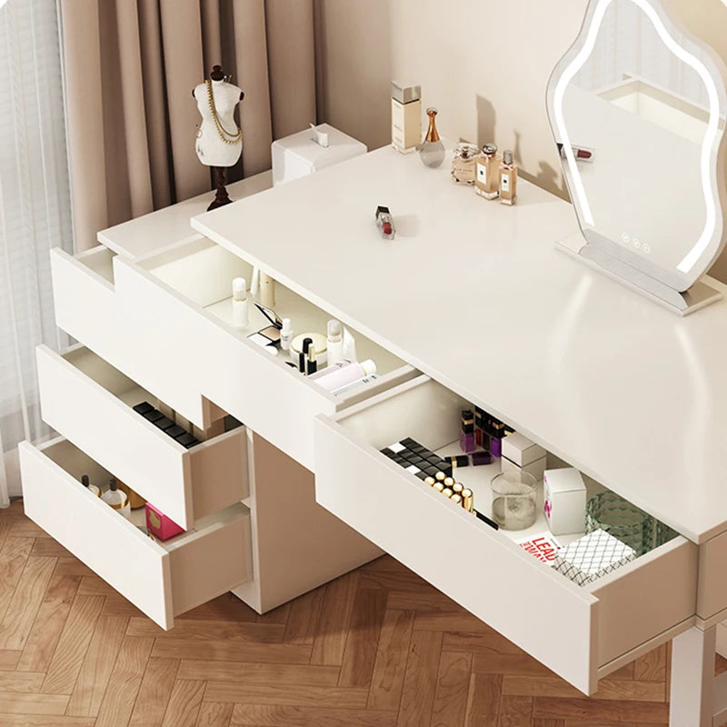 Elegant Minimalist Vanity Table – Nordic Makeup Desk with Mirror & Stool