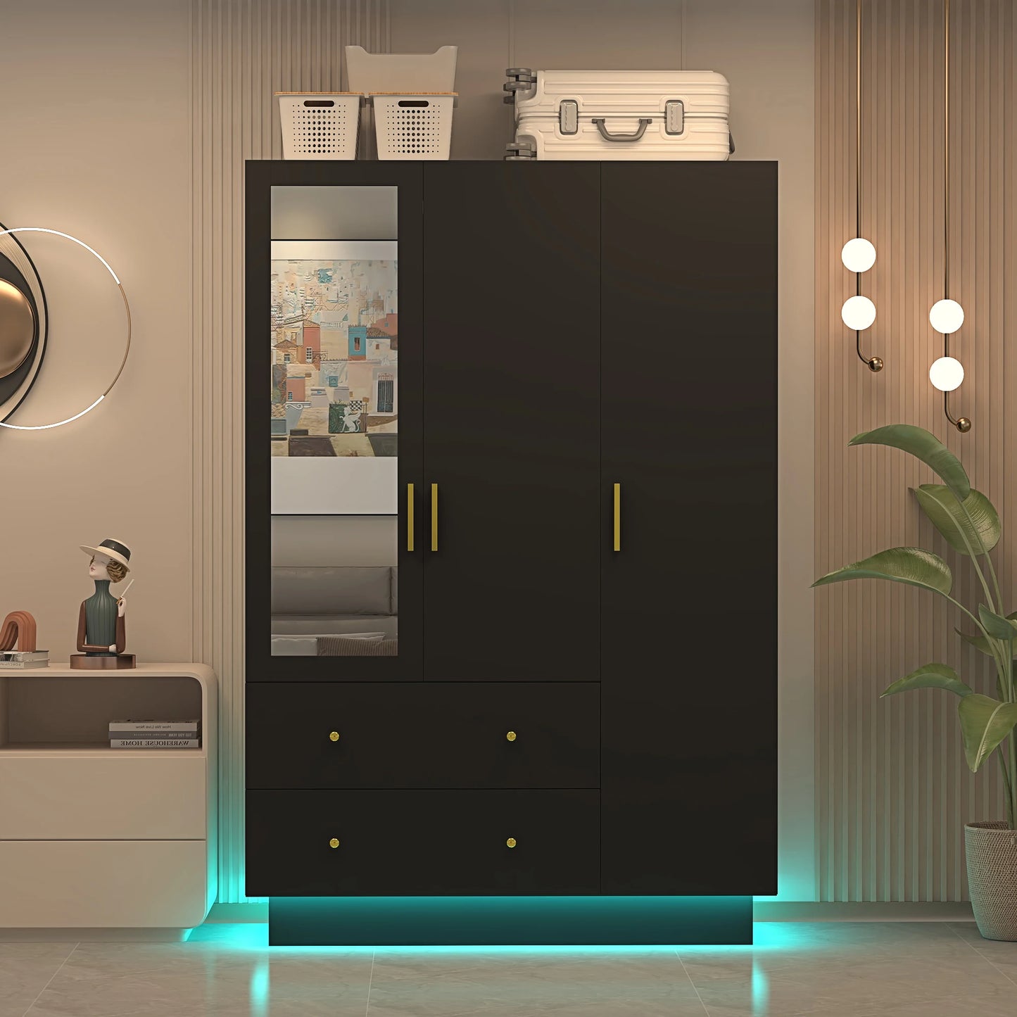 Modern wooden wardrobe with hanging rod for bedroom