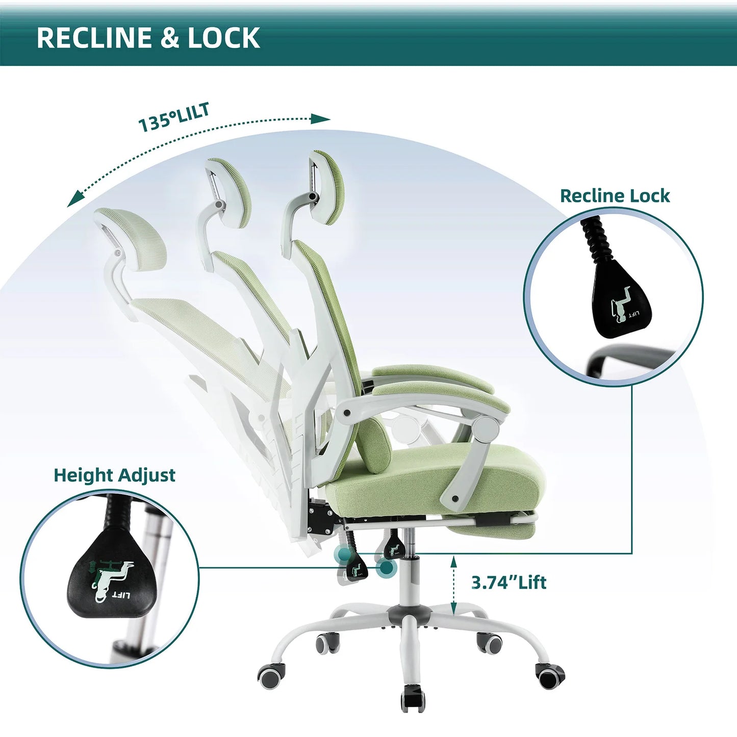 Ergonomic Reclining High Back Mesh Chair with Lumbar Support Pillow