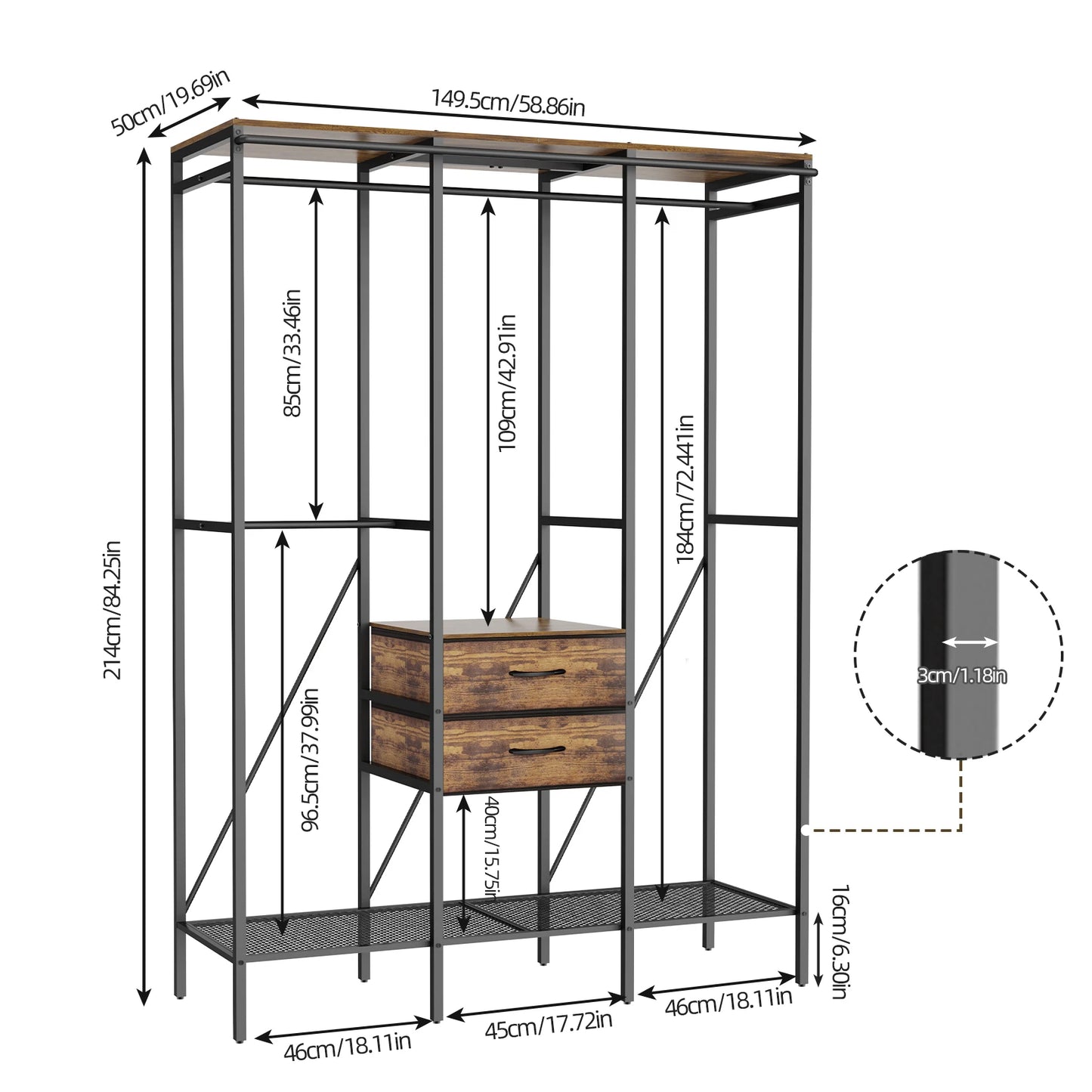 XXL Industrial Open Wardrobe with Drawers
