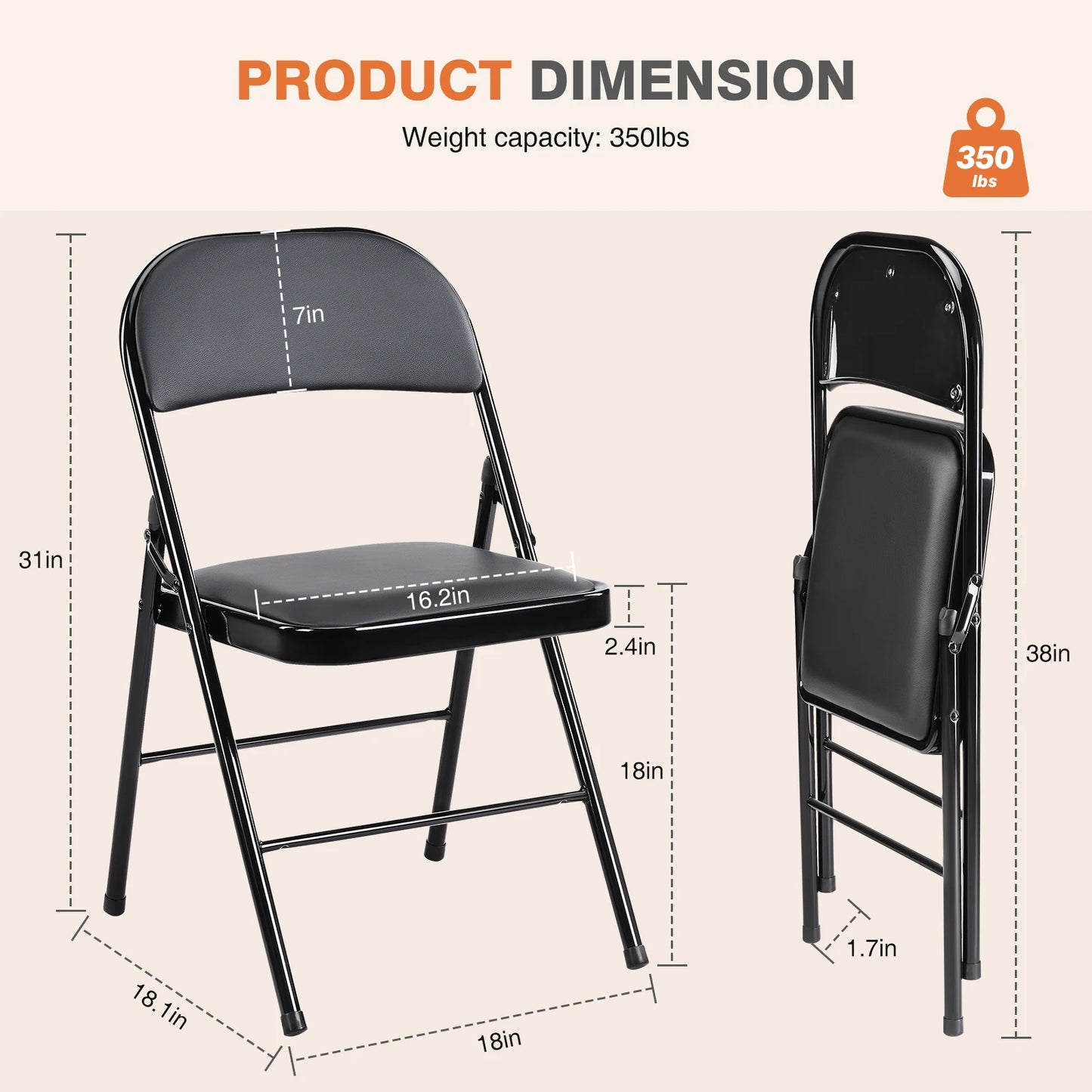 Leather Padded Folding Chairs (4-Pack)