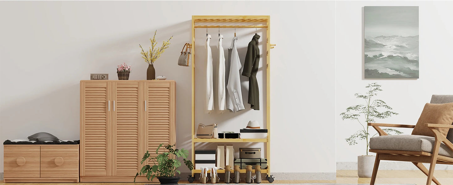 Bamboo Rolling Coat Rack