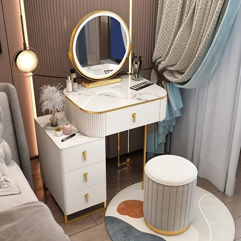 Classic Elegant Vanity Table – Luxury Nordic Makeup Desk with Mirror & Stool