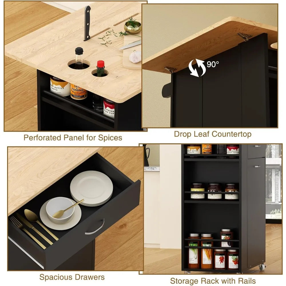 Drop-Leaf Mobile Kitchen Cart