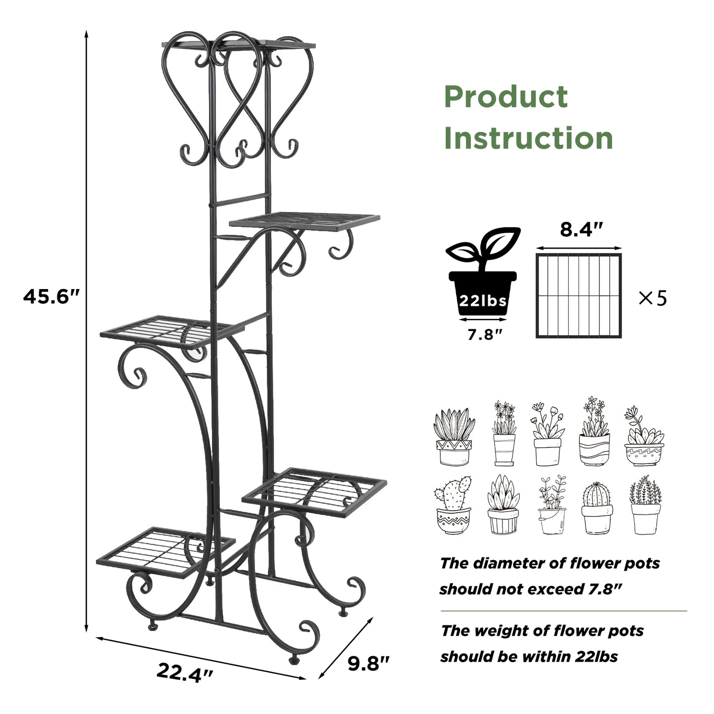 5-Tier Metal Plant Stand