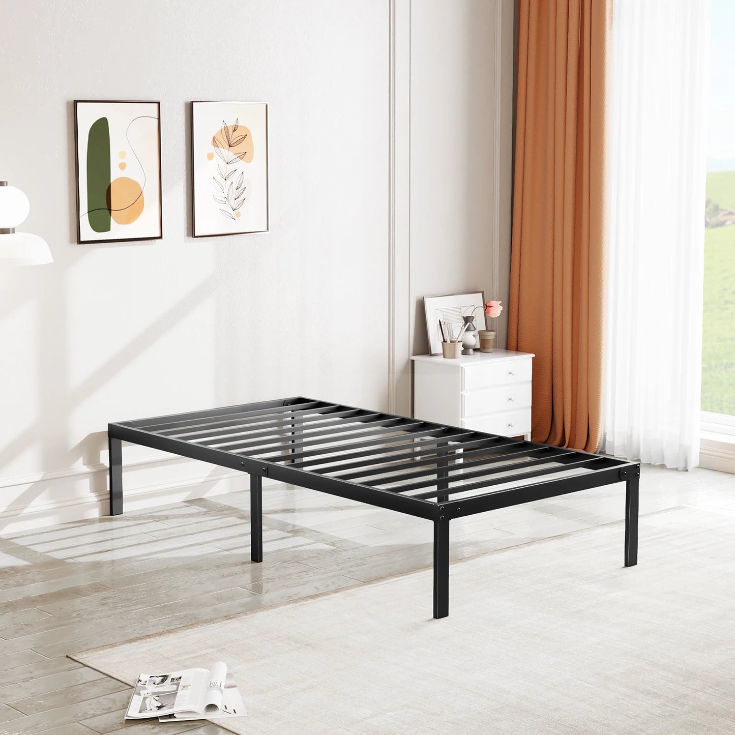 Metal Bed Frame with Storage Space