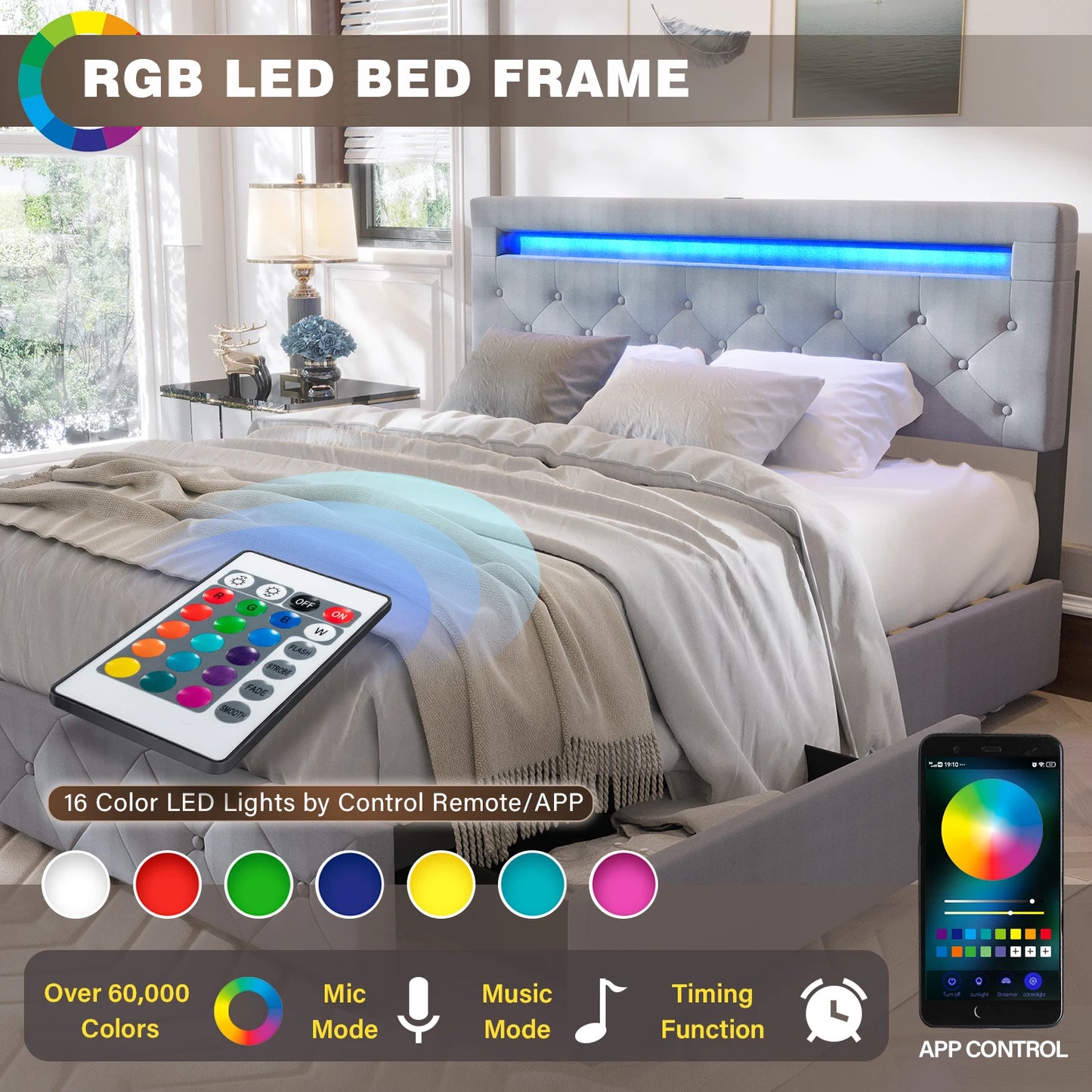 Bed Frame with 4 Storage Drawers
