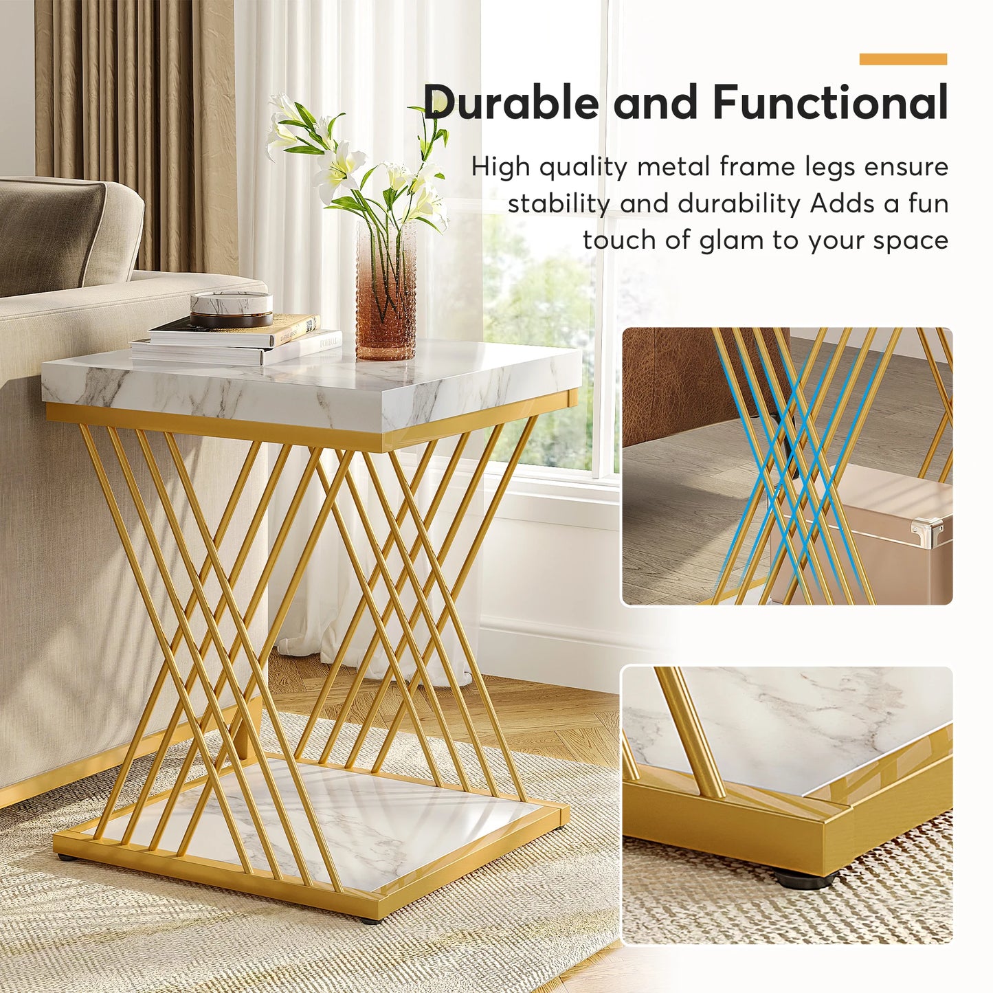 White Gold Side Table
