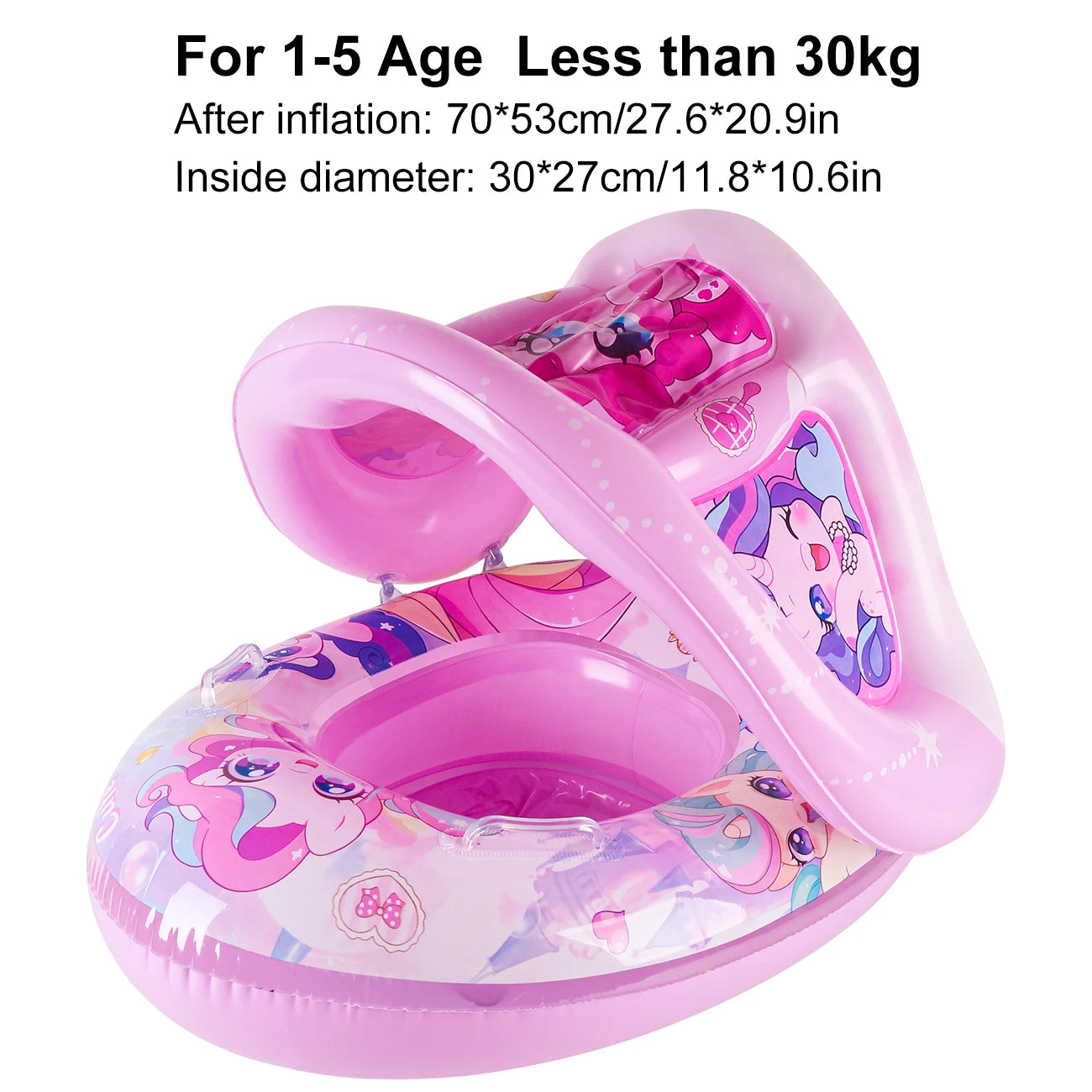 Booster swim float with seat and canopy and inflatable swim ring