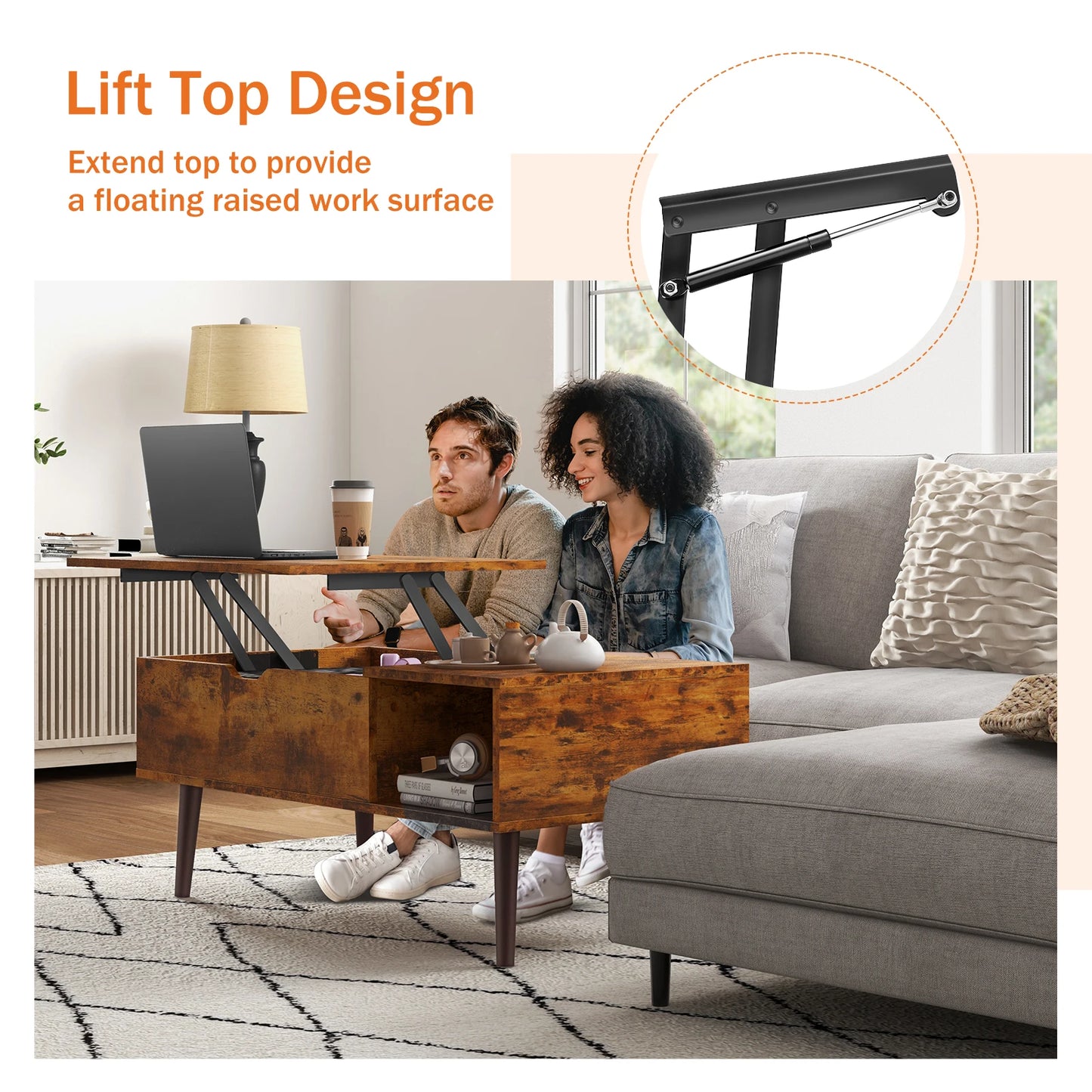 Lift Top Coffee Table with Adjustable Storage Shelf