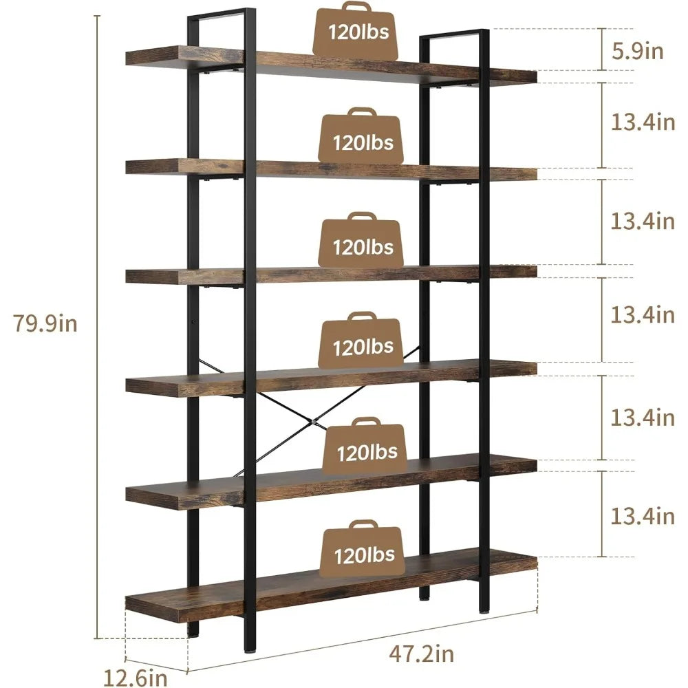 Industrial 6‑Tier Bookshelf