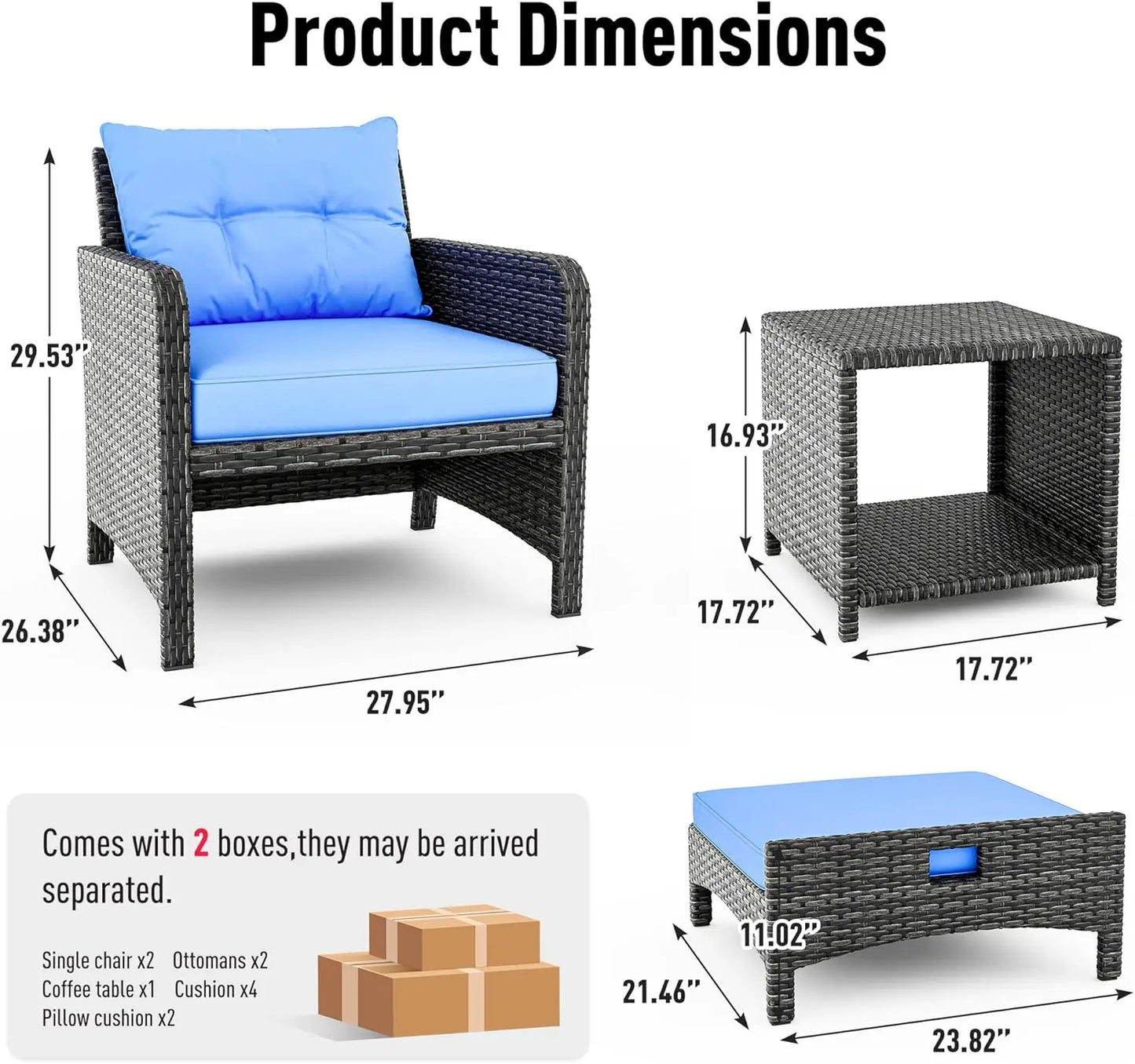 5-Piece Wicker Patio Set with Ottomans