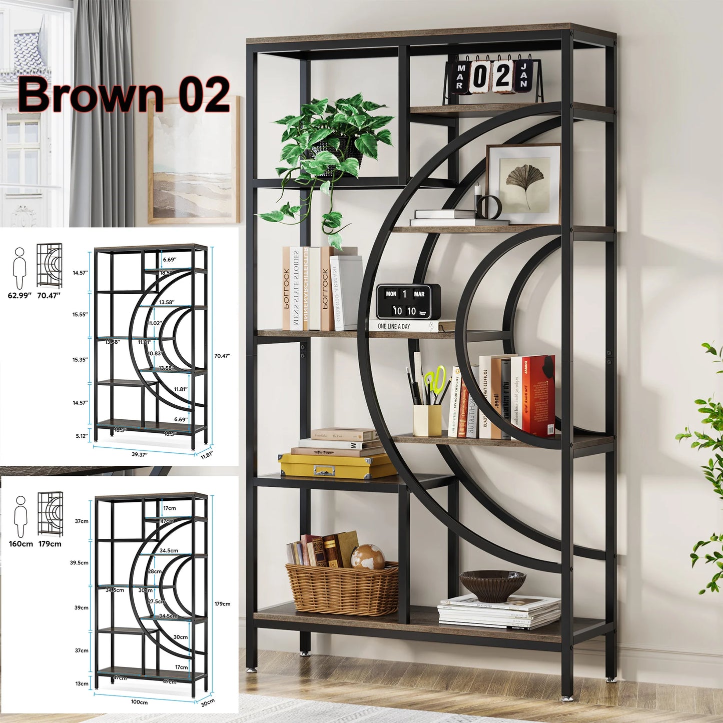 Half‑Moon Etagere Bookcase