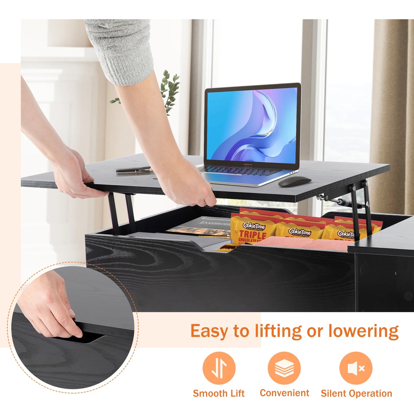 Lift Top Coffee Table with Adjustable Storage Shelf