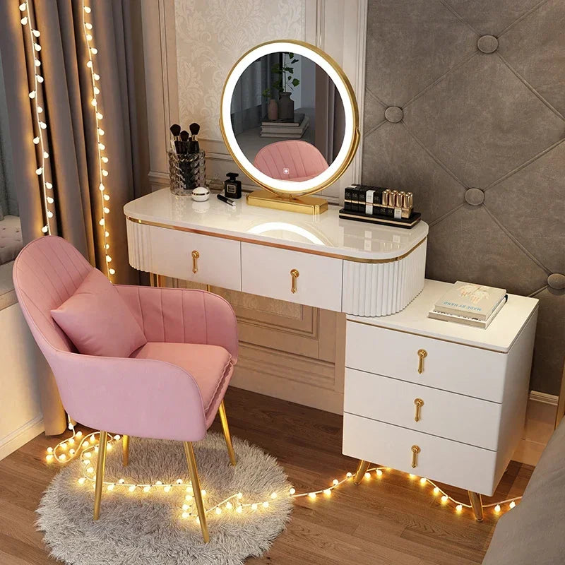 Adjustable Modern Vanity Table – Elegant European Makeup Desk with Mirror & Stool