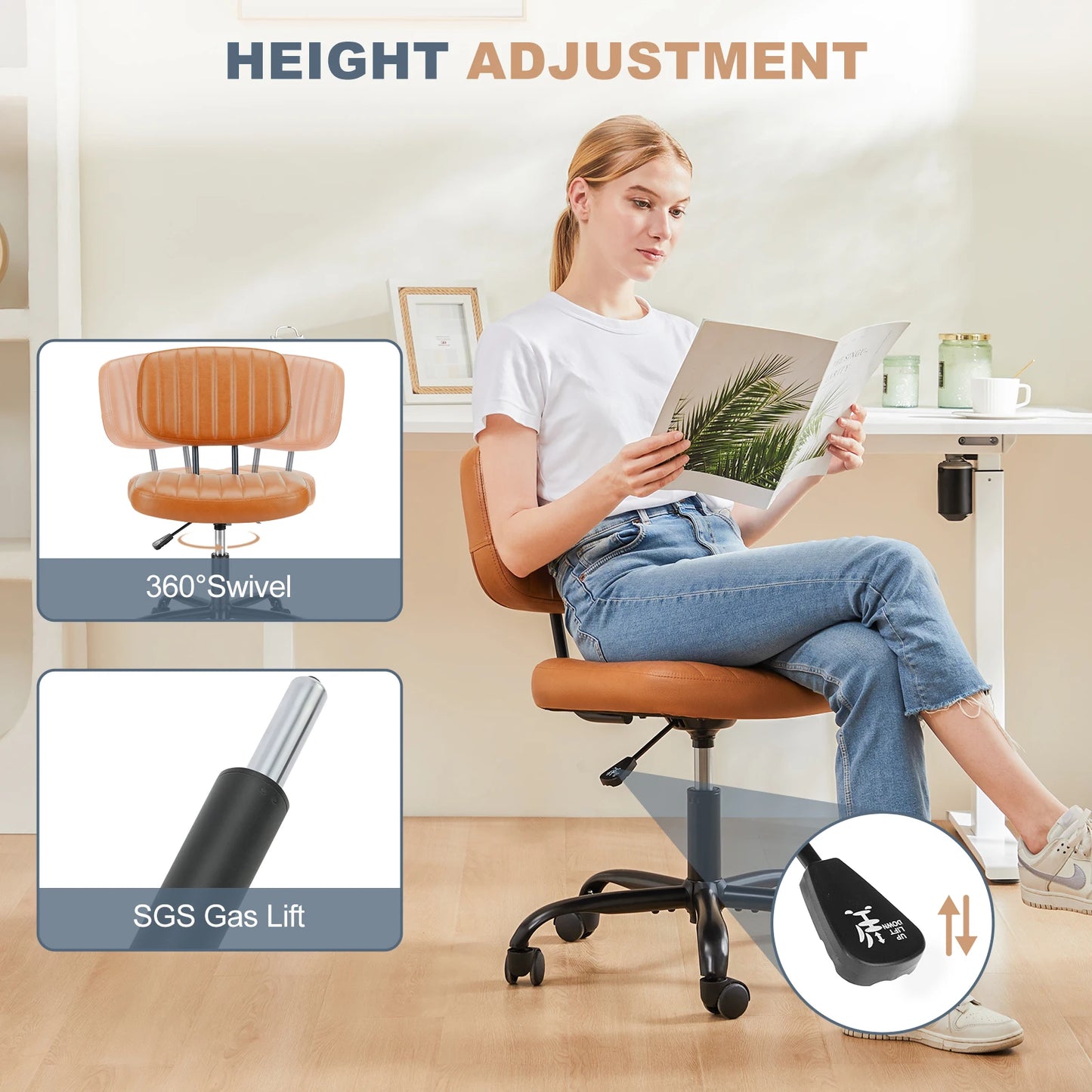 Armless Office Desk Chair with Lumbar Support