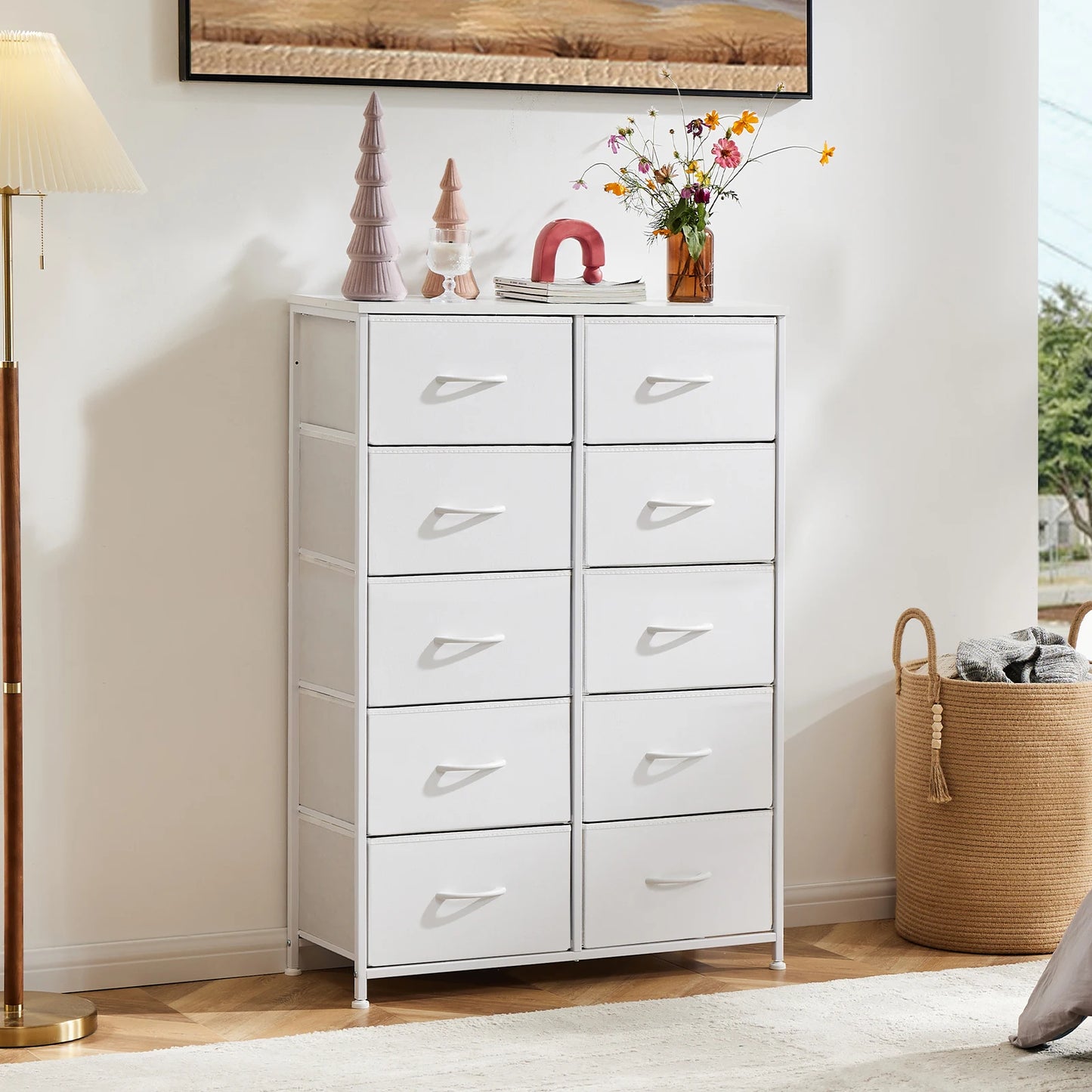 10-Drawer Bedside Table with Fabric Drawers