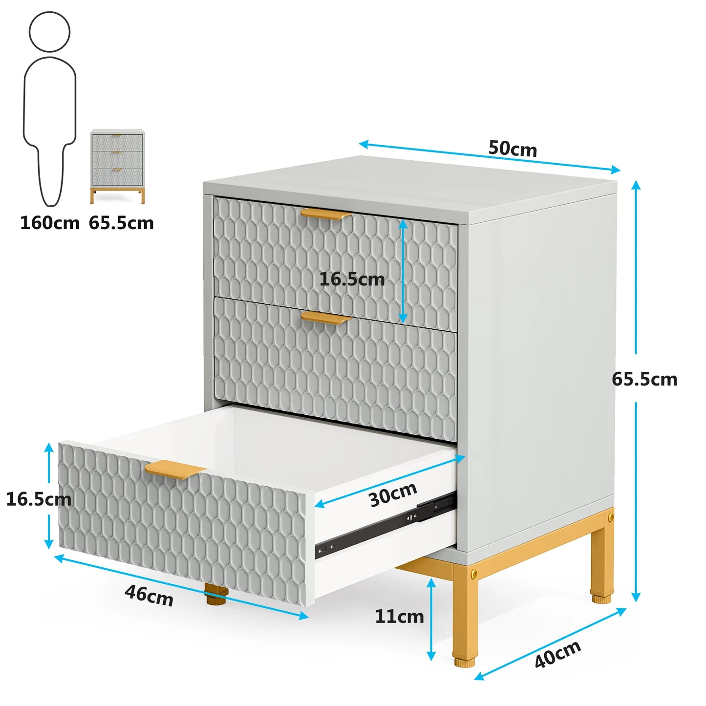 Hexagon 3-Drawer Nightstand