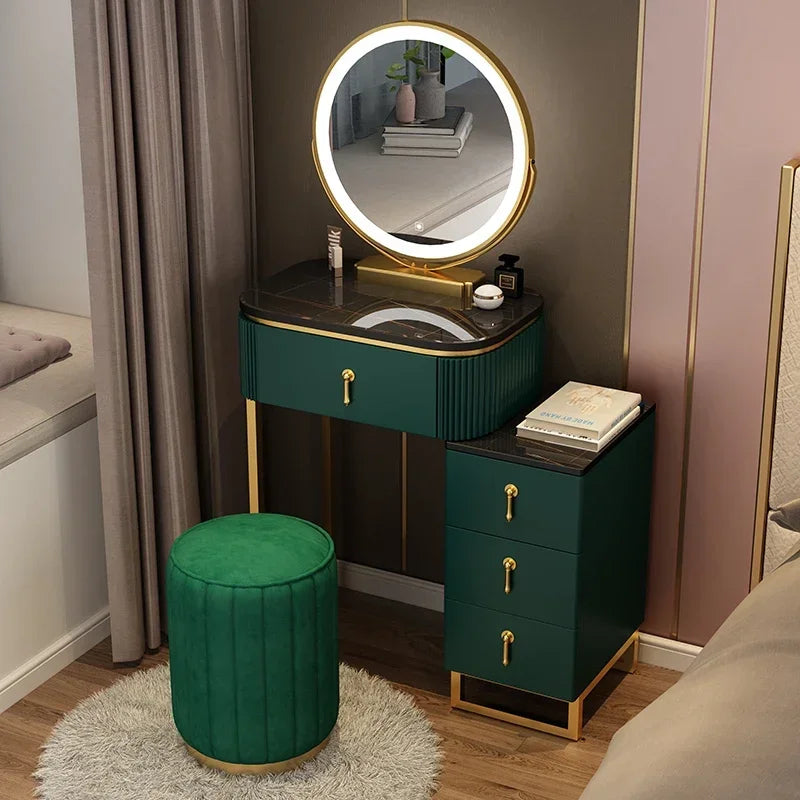 Simple Elegant Vanity Table – Nordic Vintage Makeup Desk with Mirror & Stool