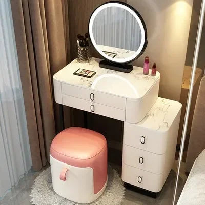 Simple Nordic Vanity Table – Classic Makeup Desk with Mirror & Stool