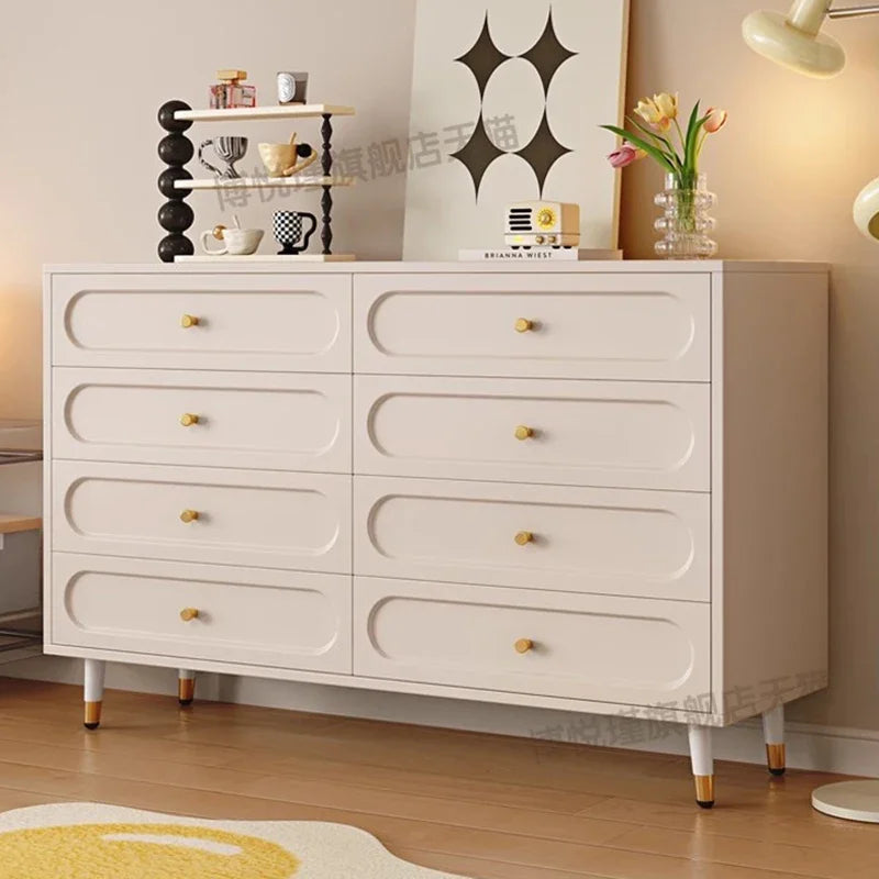 Modern Simple Dresser Cabinet – Minimalist Cream Hidden Storage with Stylish Handles