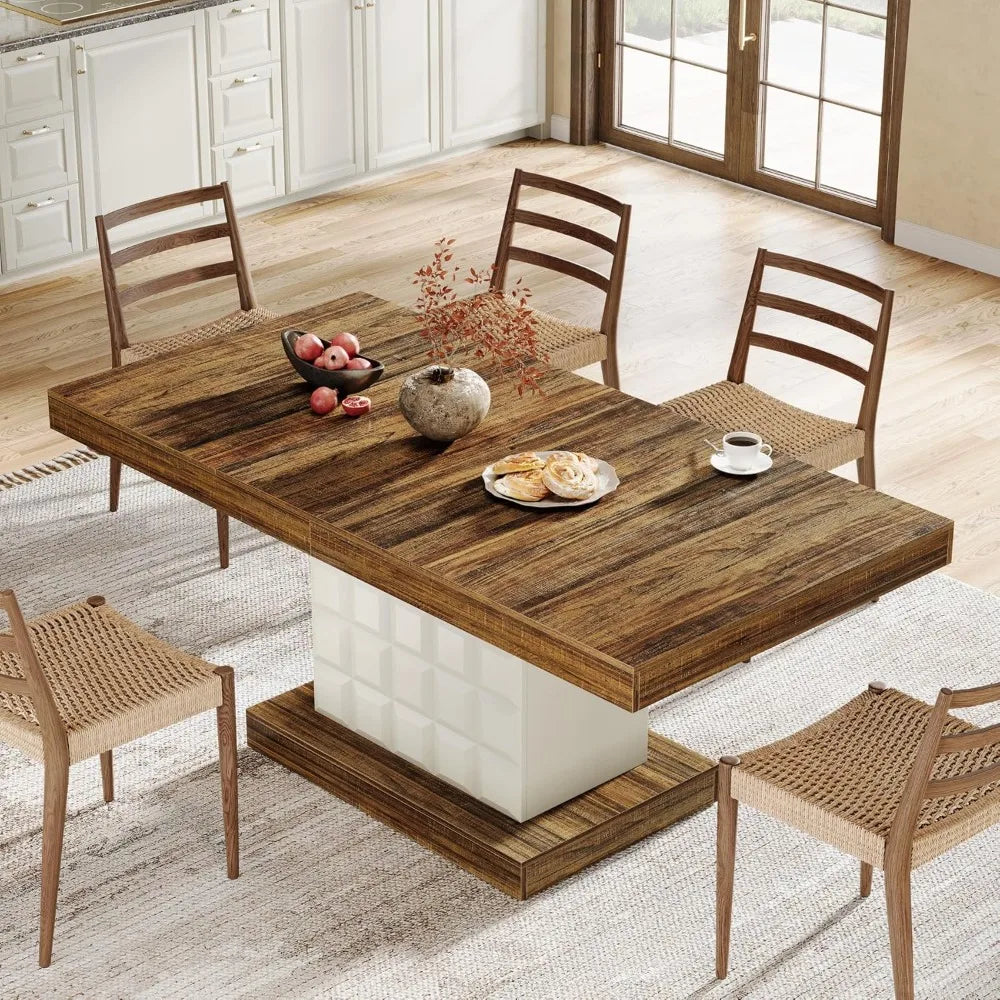 63'' Farmhouse Rectangular Dining Table – Modern Wooden Table with Geometric Base for 4–6 People