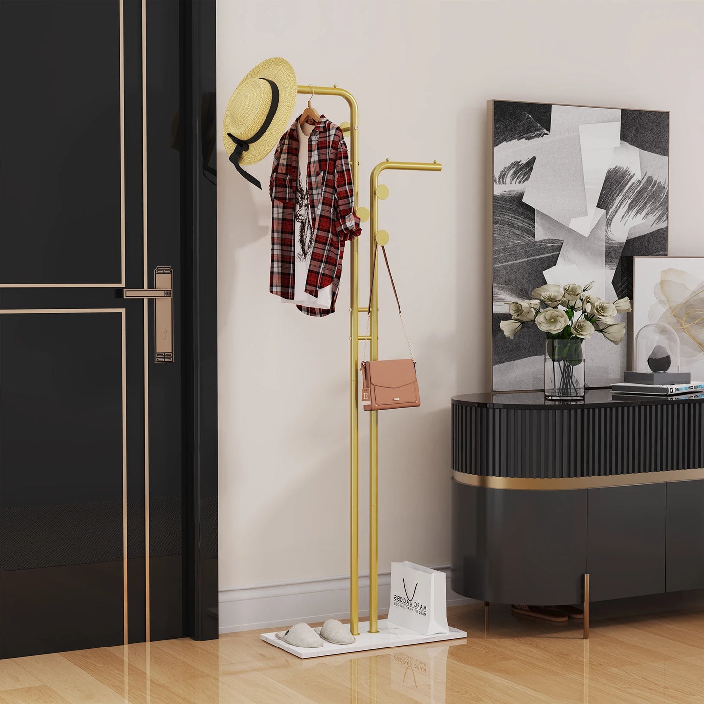 Heavy Duty Dual-Pole Clothes Rack with Stone Base