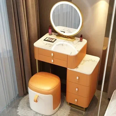 Simple Nordic Vanity Table – Classic Makeup Desk with Mirror & Stool