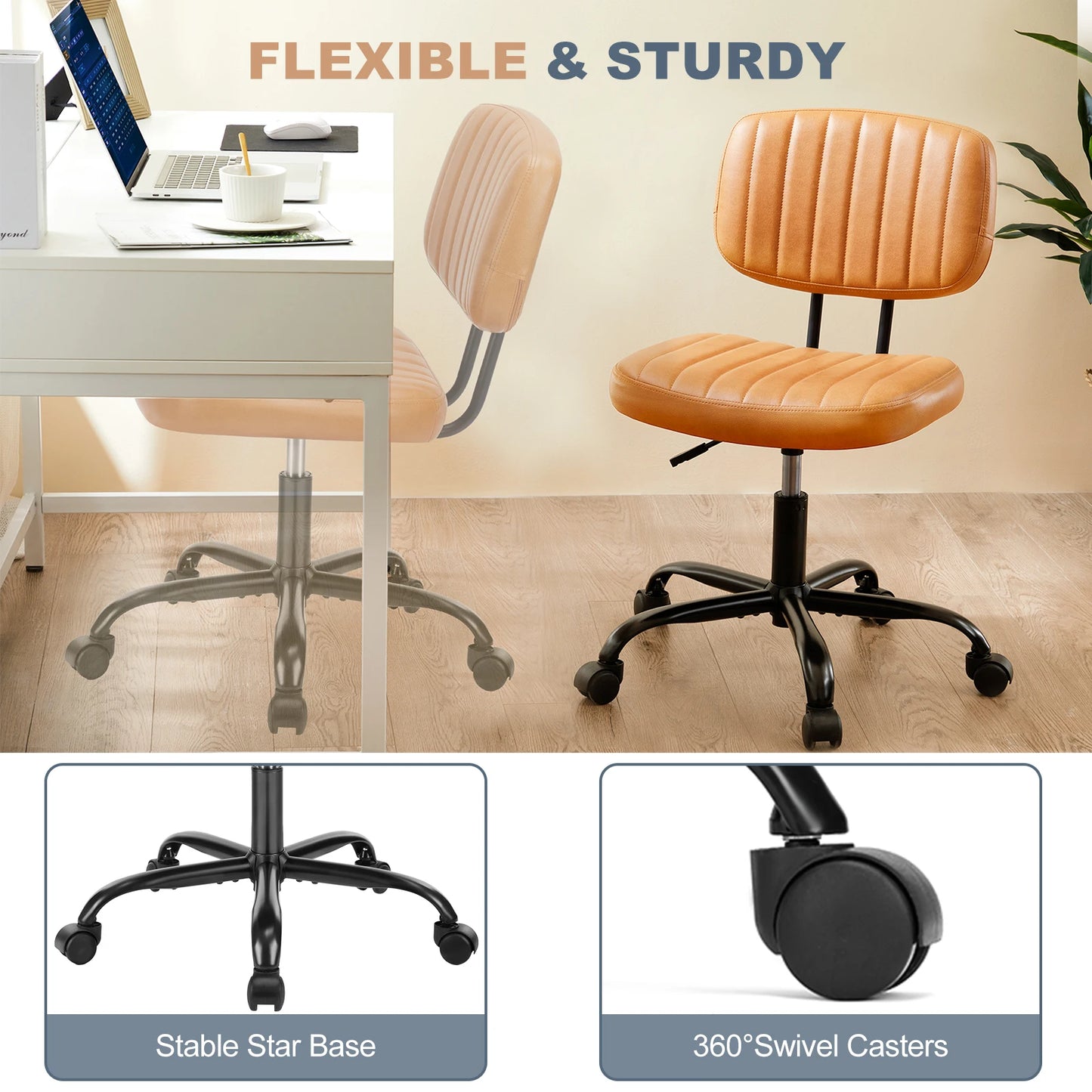 Armless Office Desk Chair with Lumbar Support
