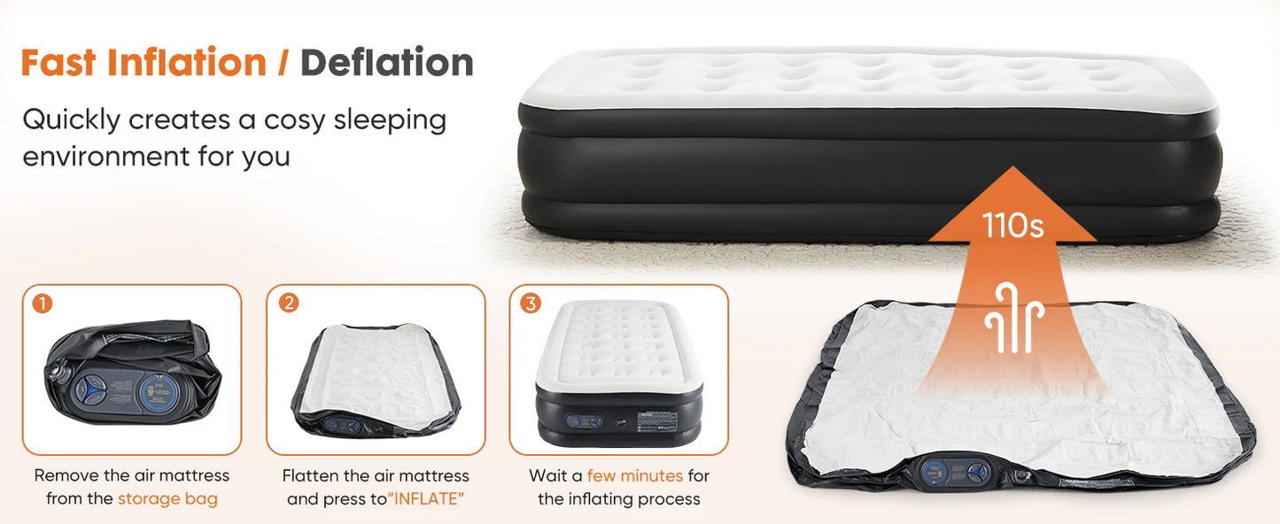 Queen Twin Size Air Mattress with Built-in Pump