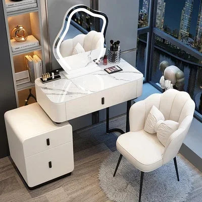 Modern Luxury Vanity Table – Vintage European Makeup Desk with Mirror & Stool
