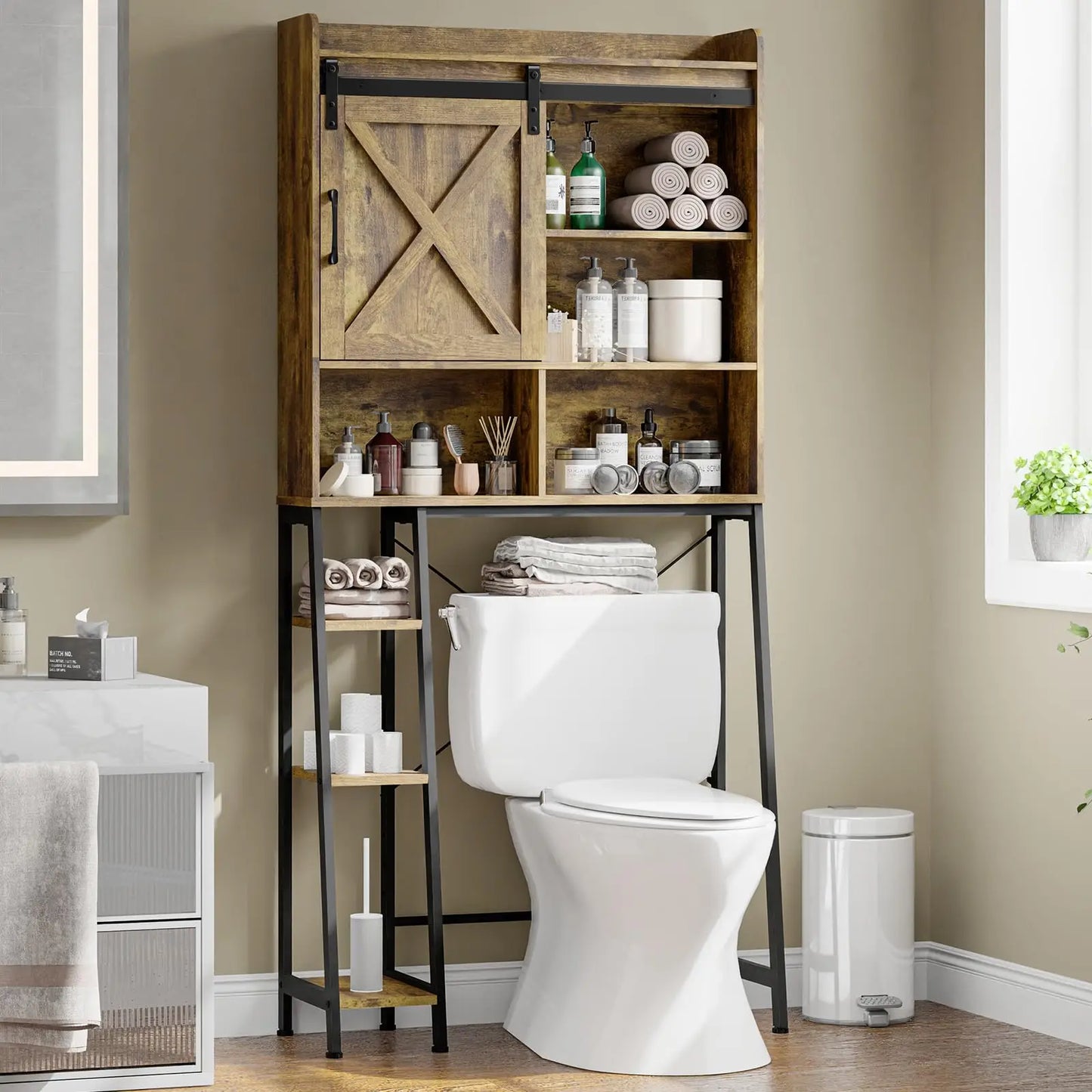 Over The Toilet Storage Cabinet with Sliding Barn Door