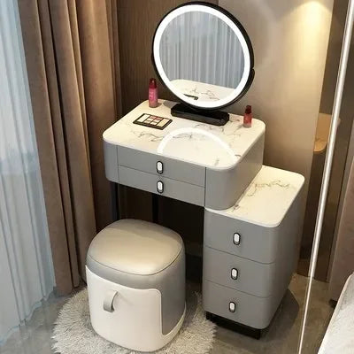 Simple Nordic Vanity Table – Classic Makeup Desk with Mirror & Stool