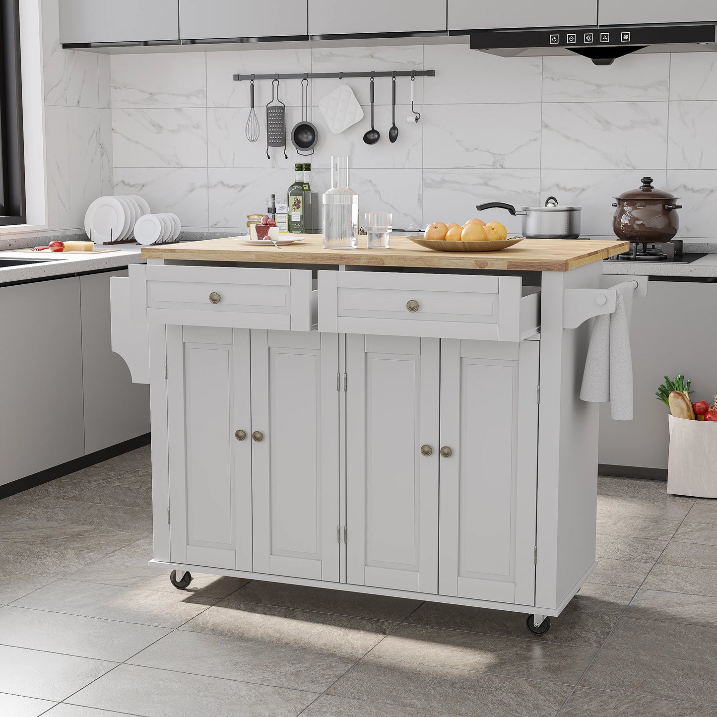 Rolling Kitchen Island with Drop Leaf