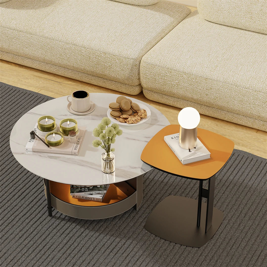 Luxury Round Coffee Table with Shelf