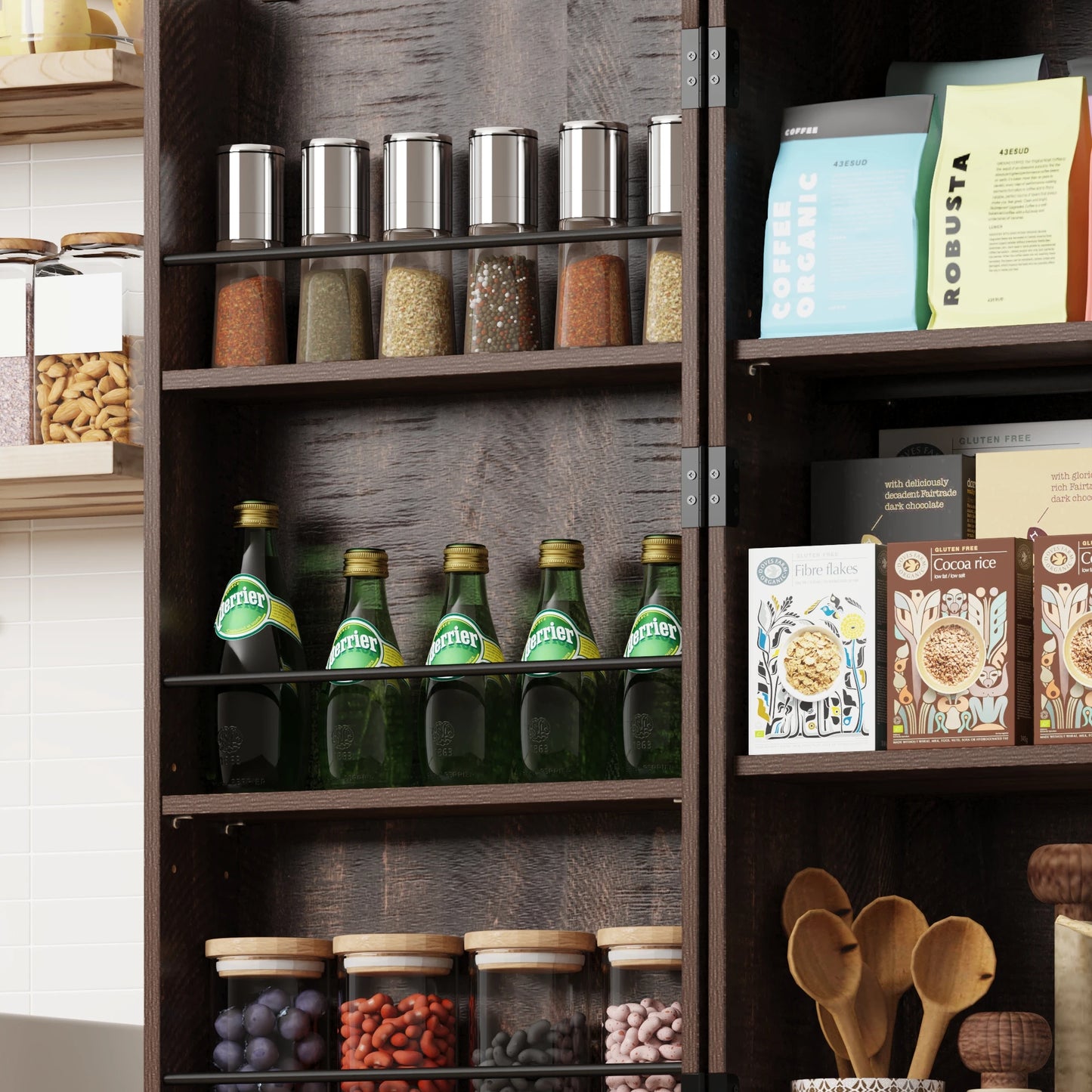 Kitchen Pantry Cabinet with 3 Drawers with 6 Barn Door