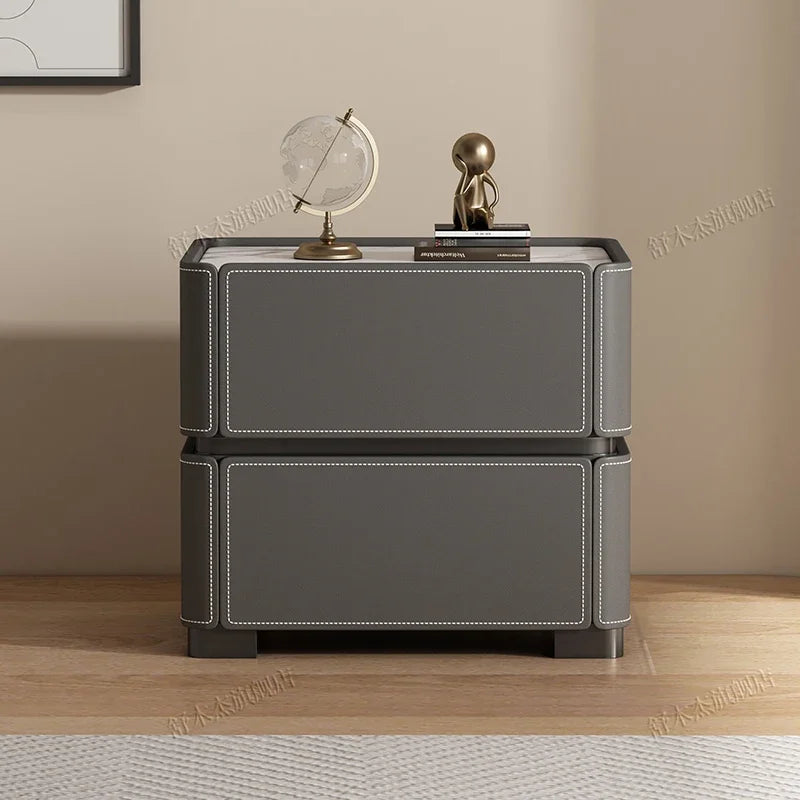 Italian Luxury Nightstand – Modern Wood and Leather Bedside Table with Storage Drawers