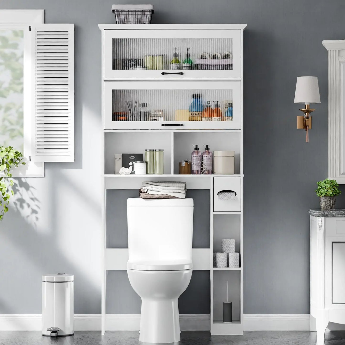 Over the Toilet Storage Cabinet with Glass Door