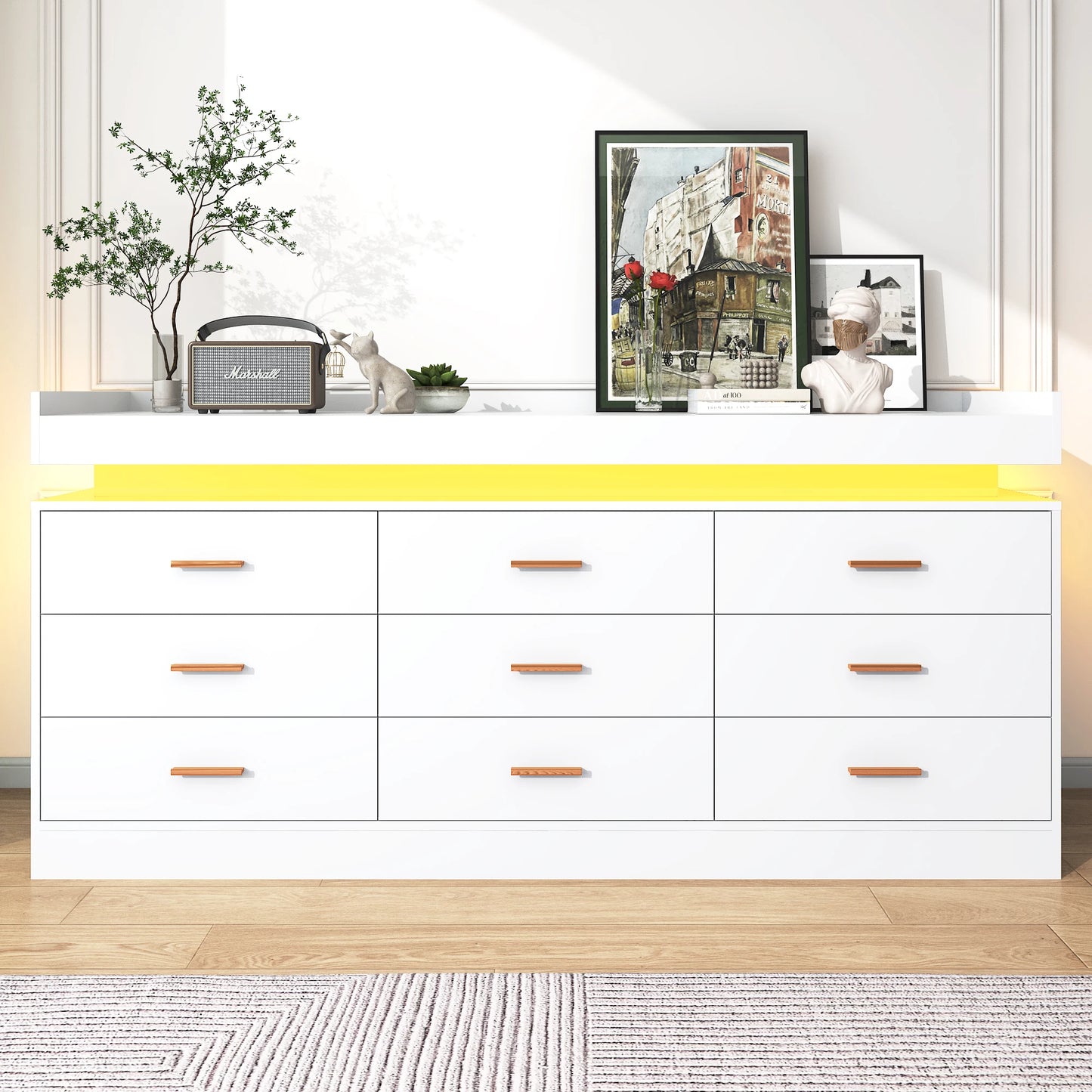 9-drawer chest with LED lighting and charging station