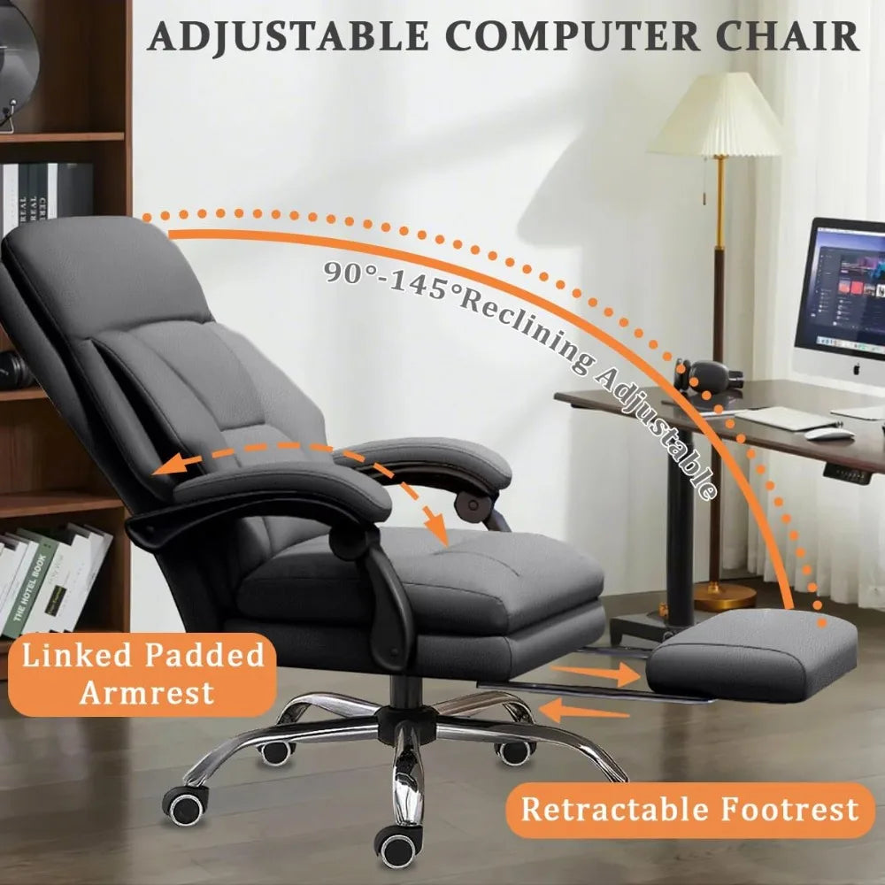 Ergonomic Leather Executive Office Chair with Footrest