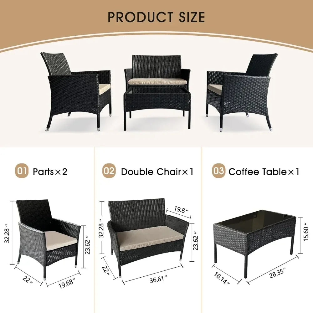 4-Piece Outdoor Wicker Sofa Set with Chairs and Coffee Table