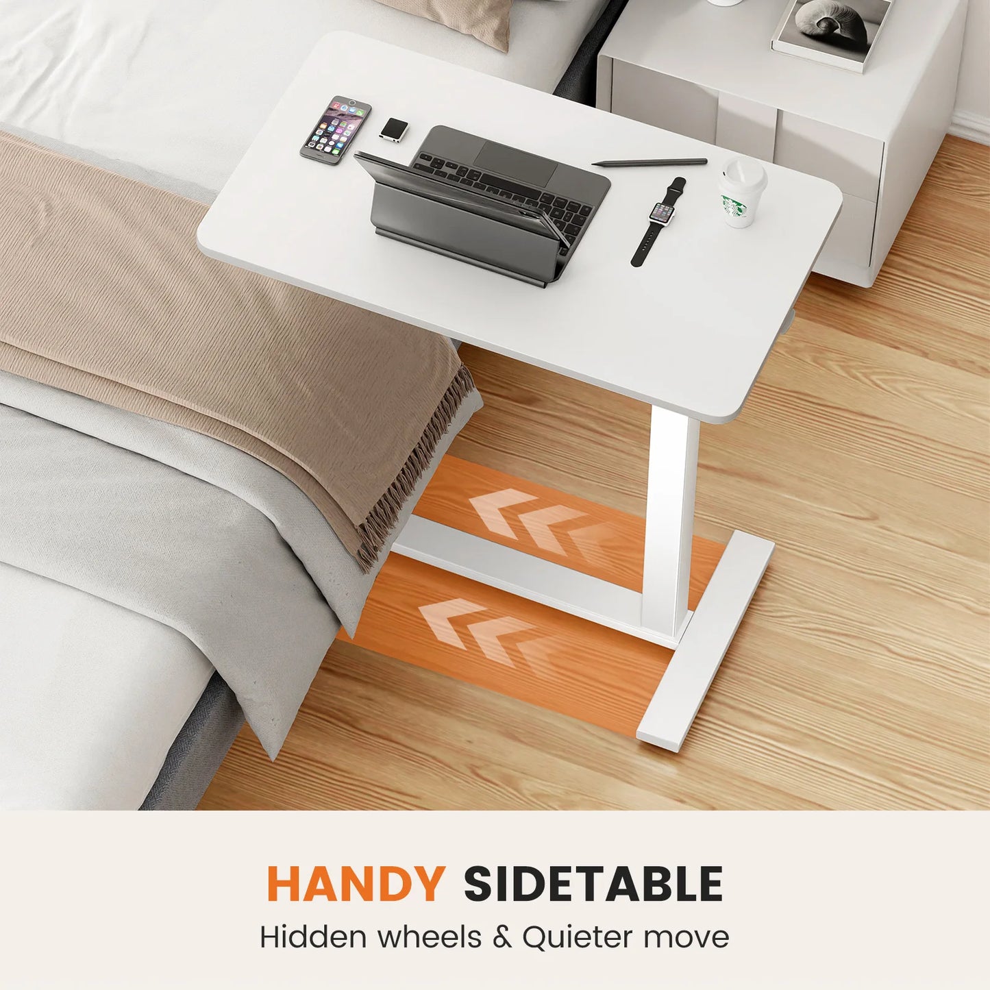 Overbed Bedside Sofa Table with Hidden Wheels