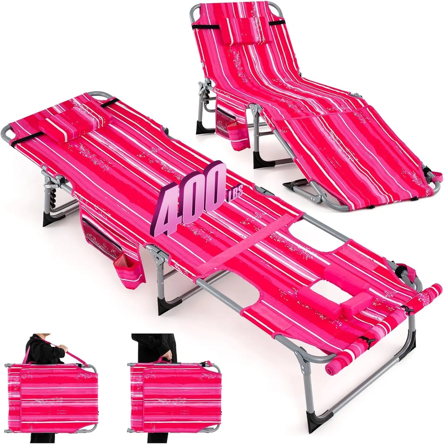 400LBS Folding Tanning Chair – Face Down Sun Lounger with Arm Holes