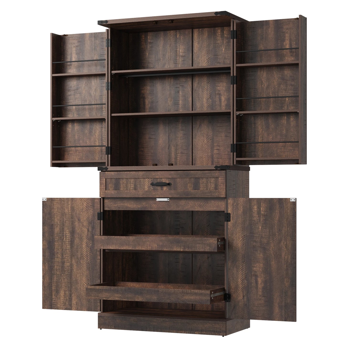 Kitchen Pantry Cabinet with 3 Drawers with 6 Barn Door