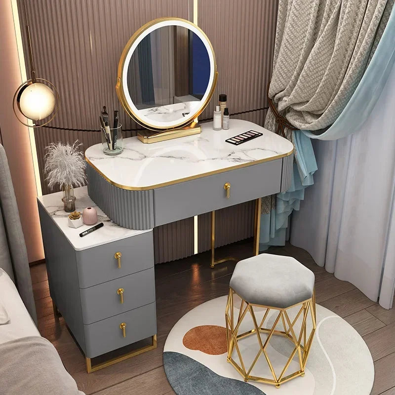 Classic Elegant Vanity Table – Luxury Nordic Makeup Desk with Mirror & Stool
