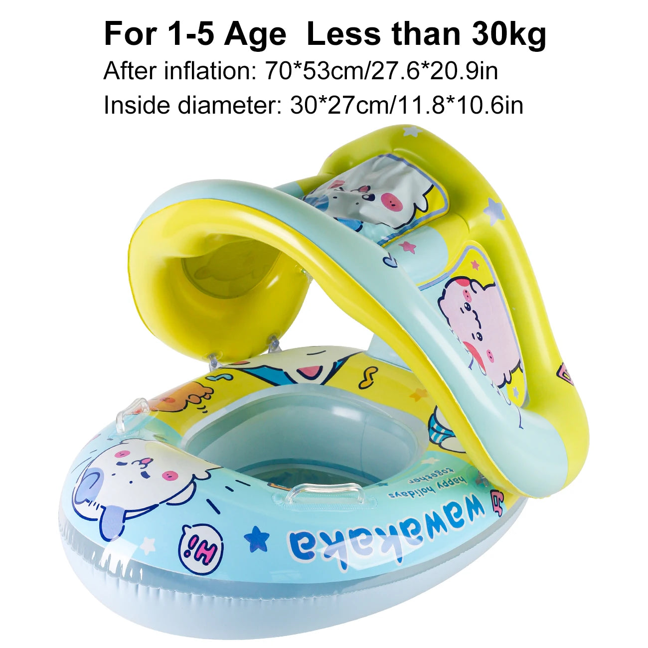 Booster swim float with seat and canopy and inflatable swim ring