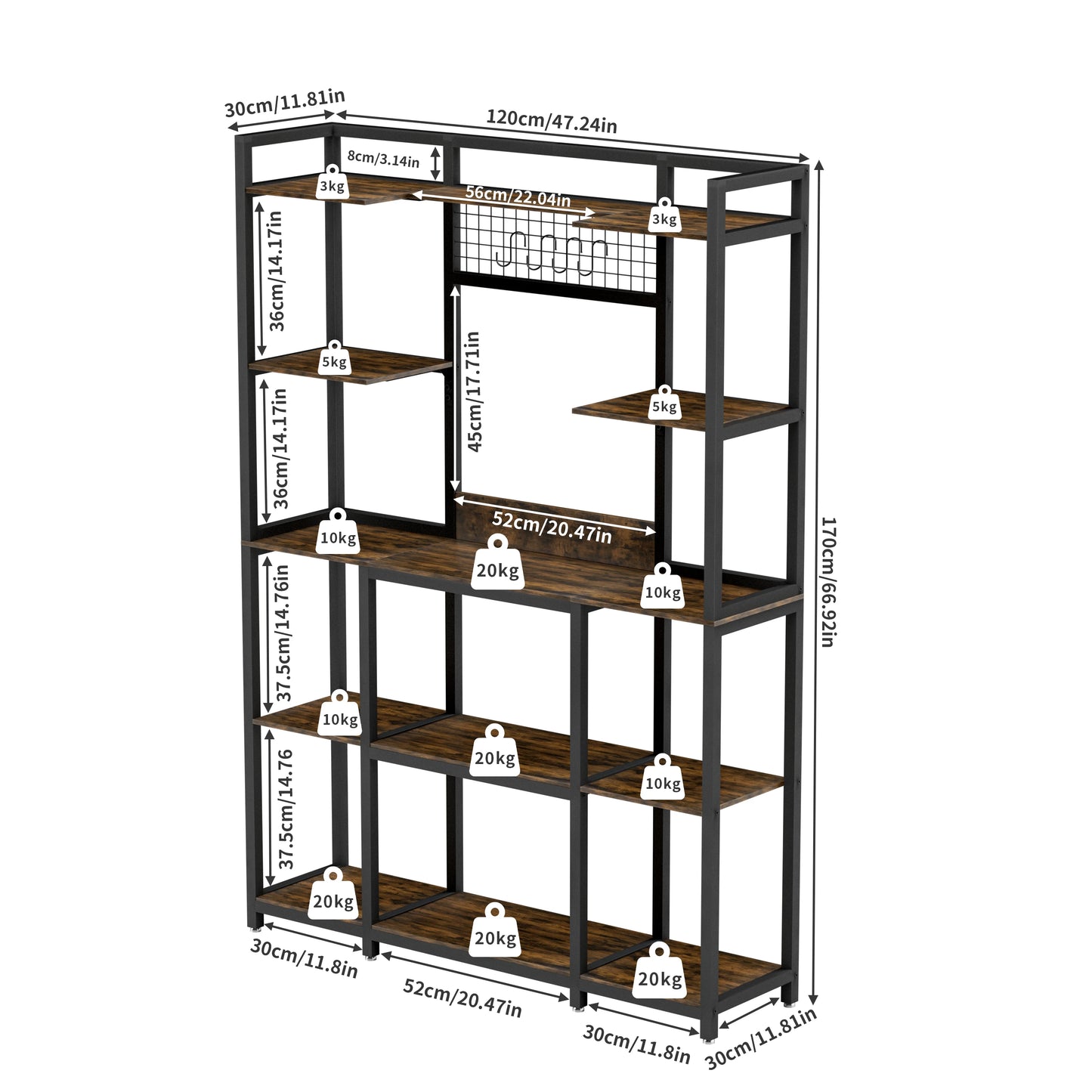 Industrial 5-Tier Bookshelf