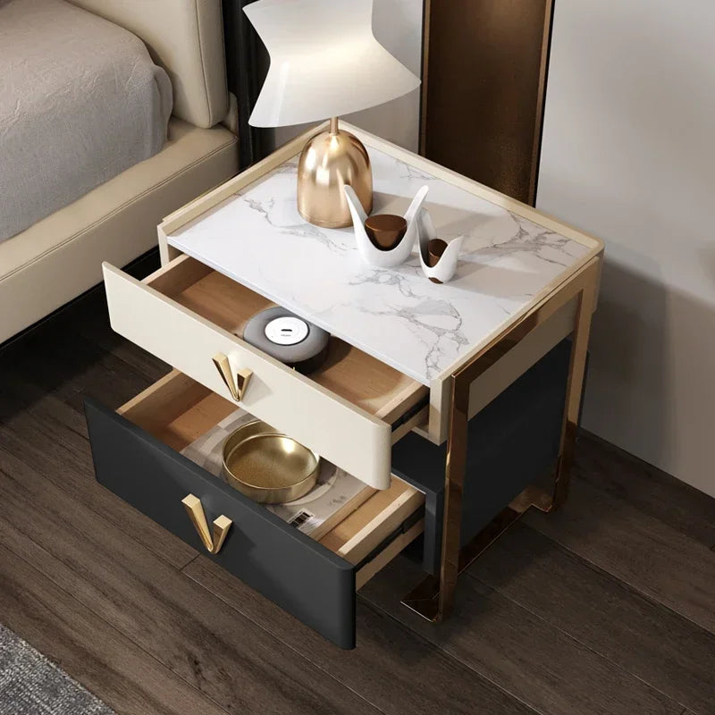 Elegant Nordic Nightstand – Trendy Bedside Table with Storage and Carved Detailing
