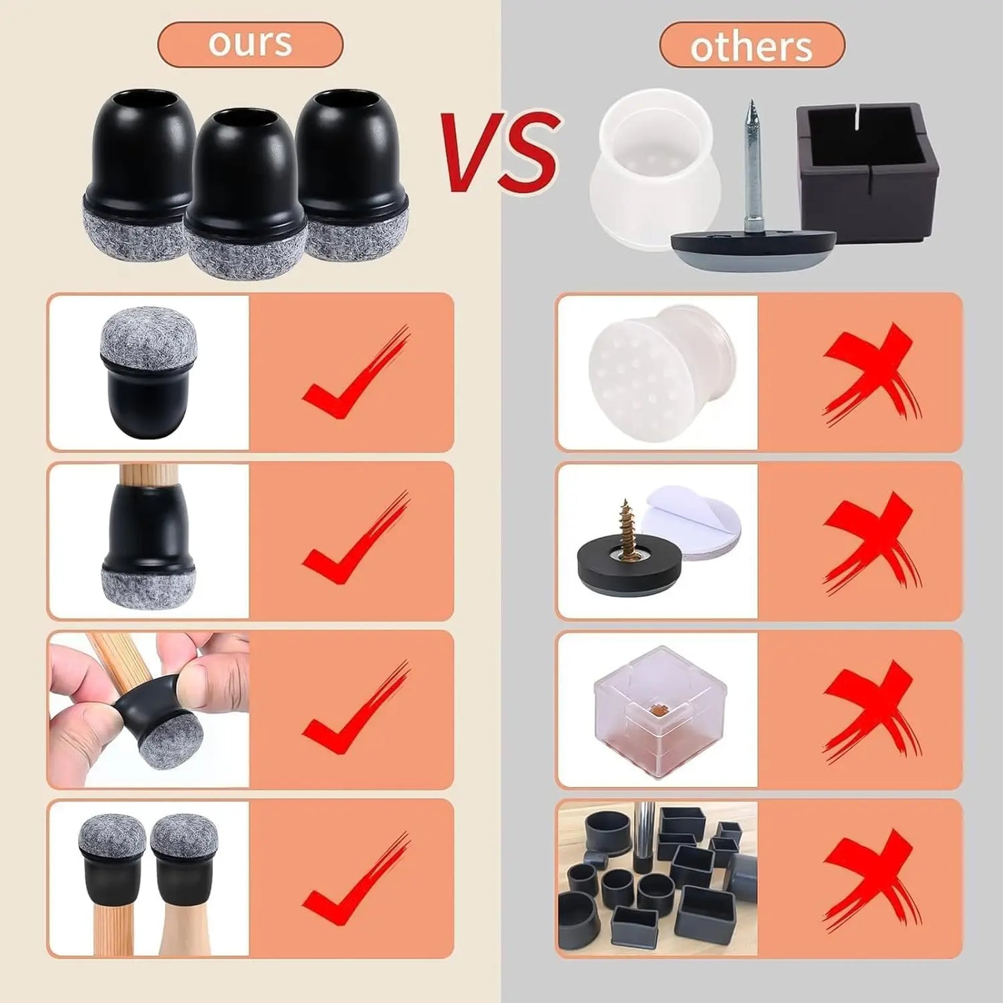 Chair Leg Floor Protectors with Felt Pads